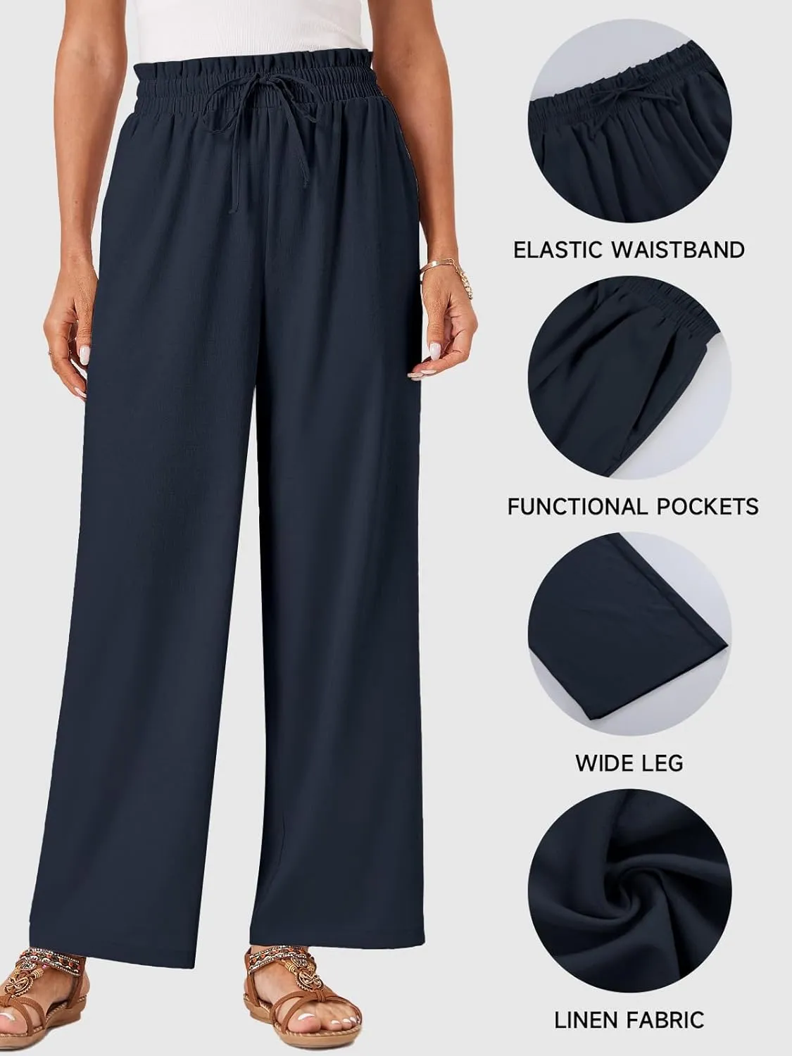 Womens Palazzo Pants Wide Leg High Waist Flowy 2025 Casual Summer Linen Beach Loose Comfy Boho Pants with Pockets