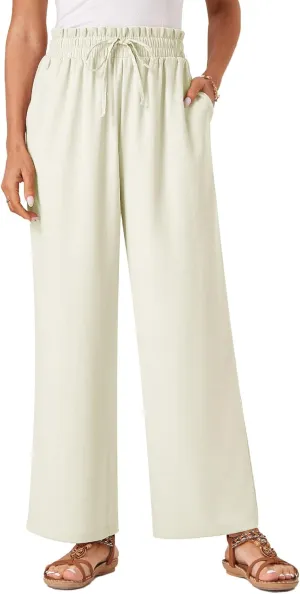 Womens Palazzo Pants Wide Leg High Waist Flowy 2025 Casual Summer Linen Beach Loose Comfy Boho Pants with Pockets