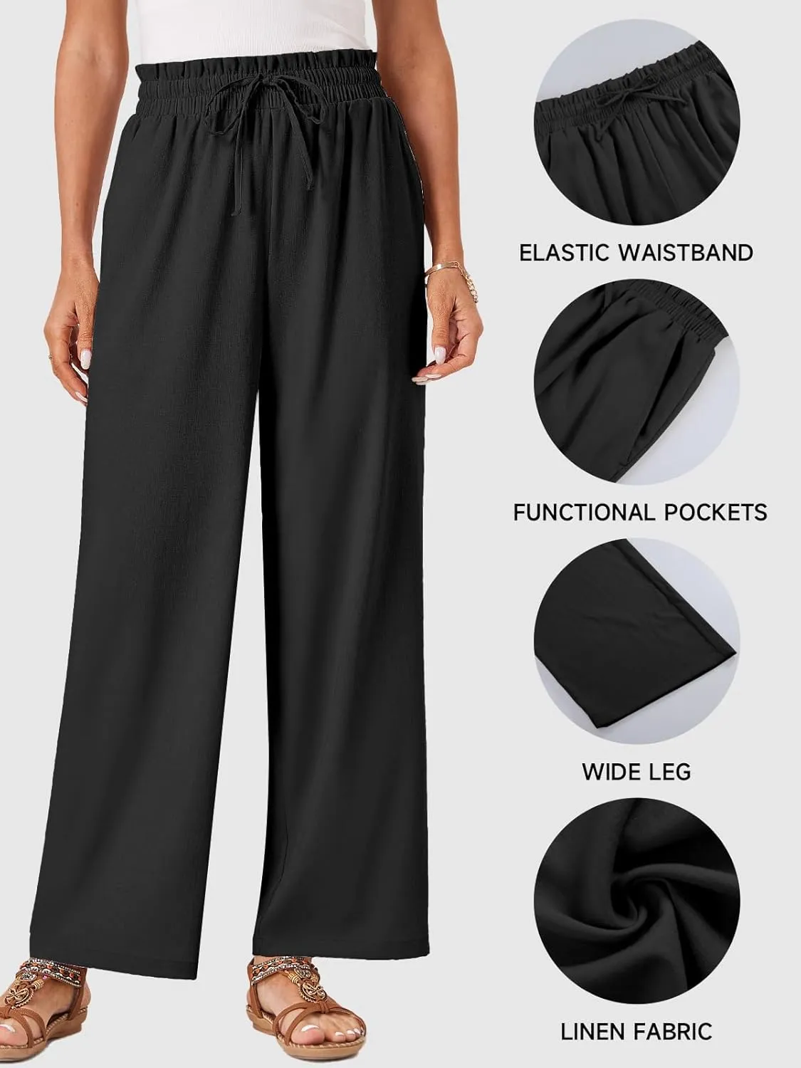 Womens Palazzo Pants Wide Leg High Waist Flowy 2025 Casual Summer Linen Beach Loose Comfy Boho Pants with Pockets
