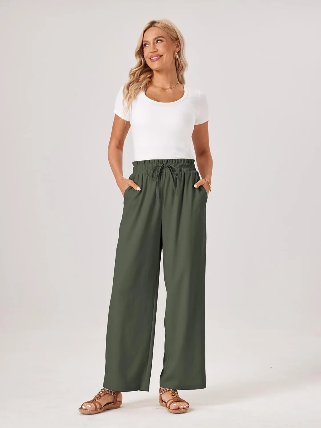 Womens Palazzo Pants Wide Leg High Waist Flowy 2025 Casual Summer Linen Beach Loose Comfy Boho Pants with Pockets