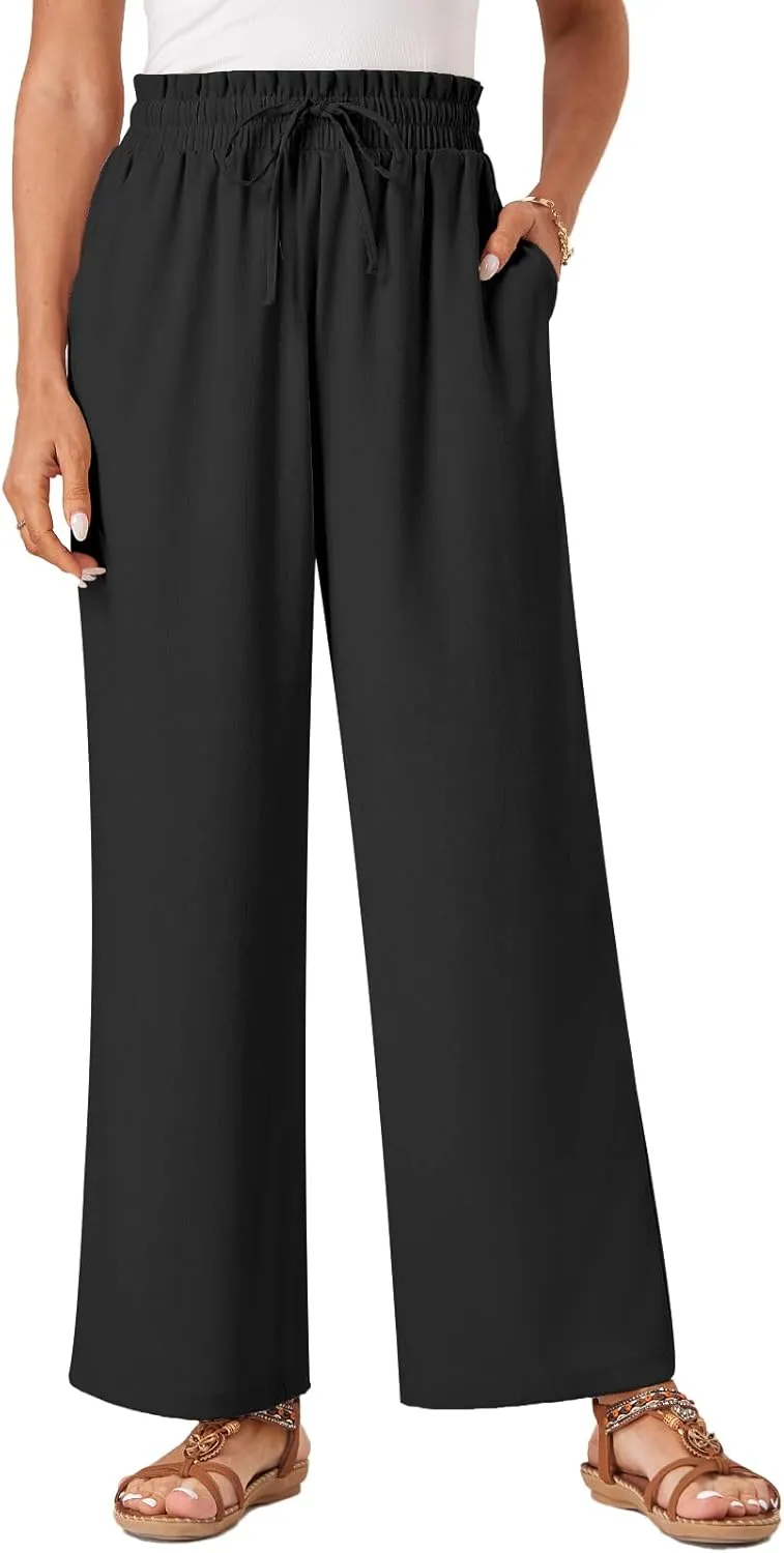 Womens Palazzo Pants Wide Leg High Waist Flowy 2025 Casual Summer Linen Beach Loose Comfy Boho Pants with Pockets