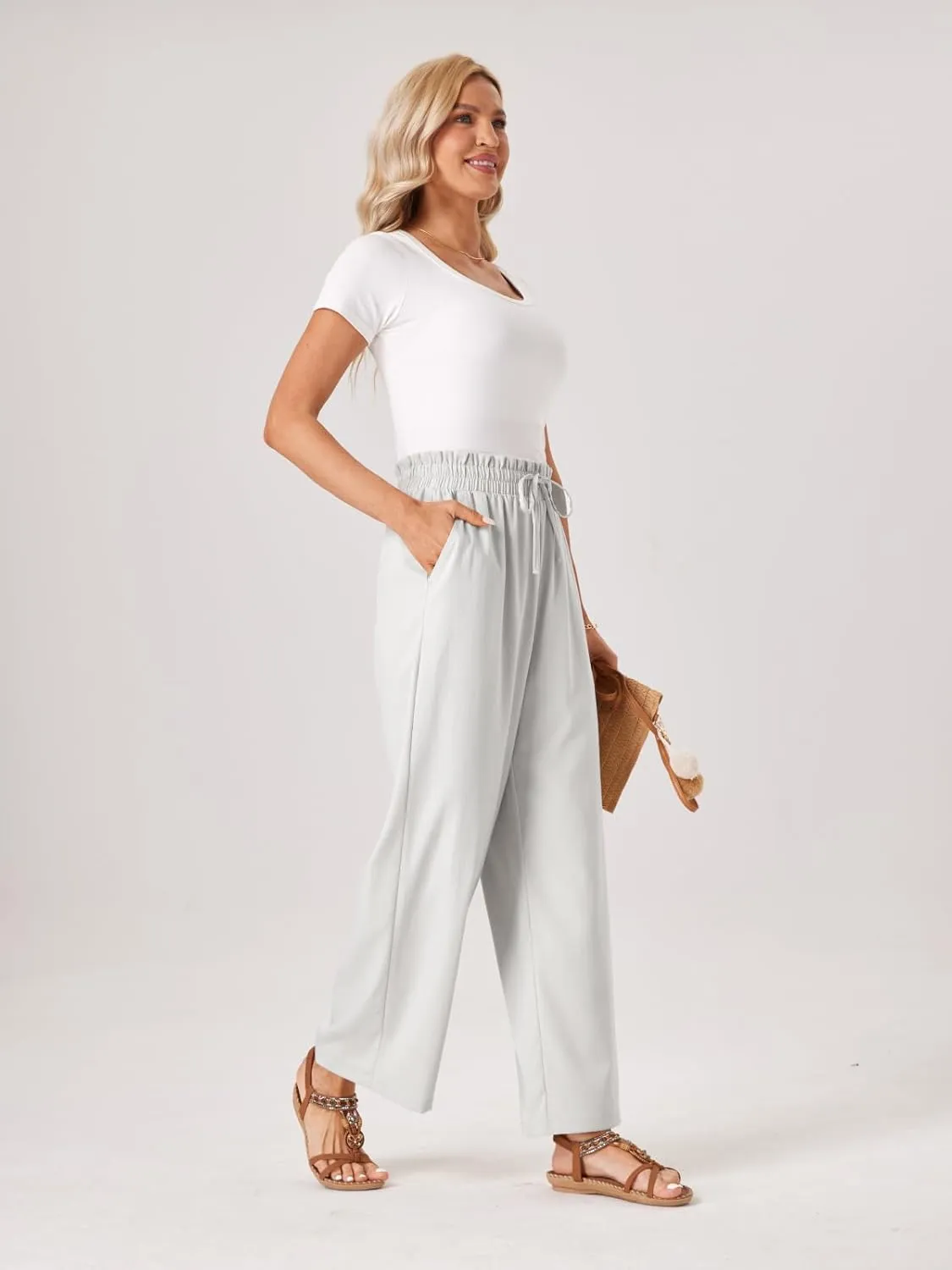 Womens Palazzo Pants Wide Leg High Waist Flowy 2025 Casual Summer Linen Beach Loose Comfy Boho Pants with Pockets