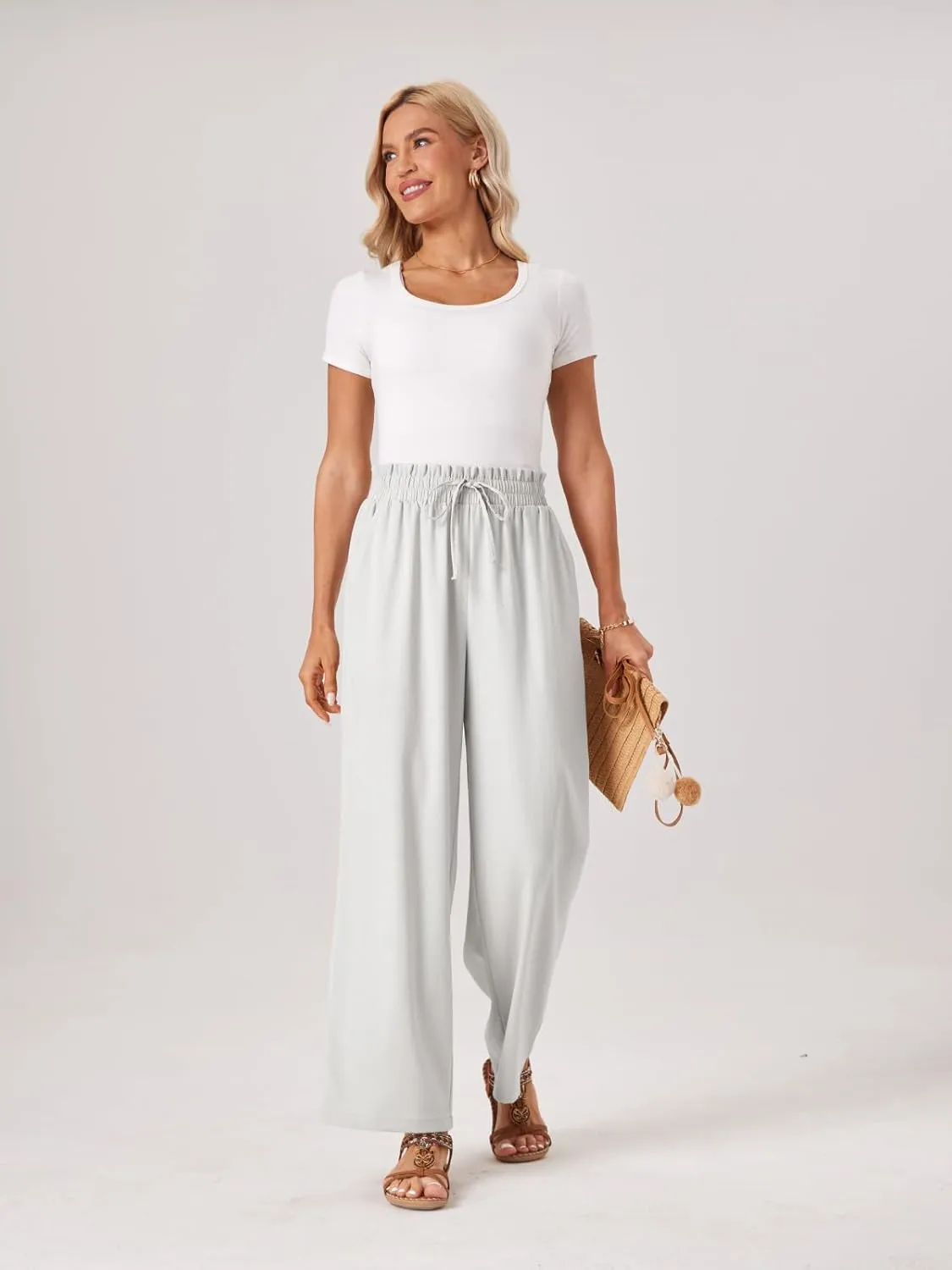 Womens Palazzo Pants Wide Leg High Waist Flowy 2025 Casual Summer Linen Beach Loose Comfy Boho Pants with Pockets