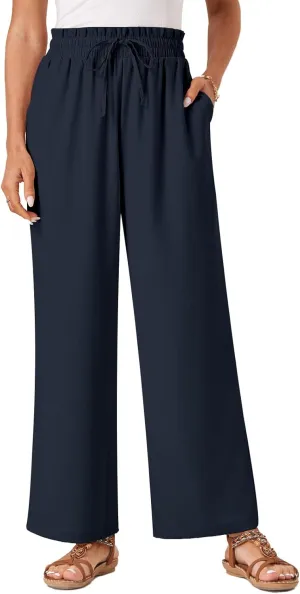 Womens Palazzo Pants Wide Leg High Waist Flowy 2025 Casual Summer Linen Beach Loose Comfy Boho Pants with Pockets