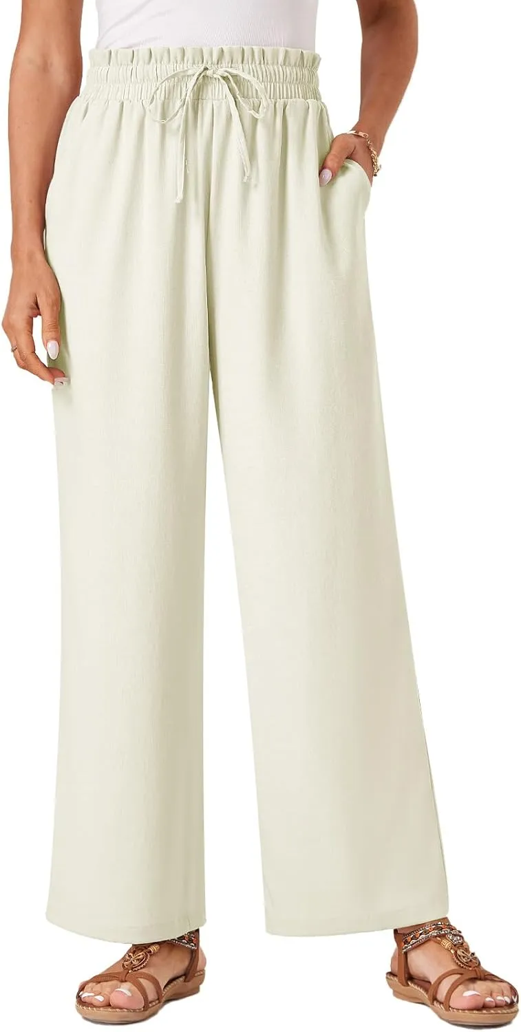 Womens Palazzo Pants Wide Leg High Waist Flowy 2025 Casual Summer Linen Beach Loose Comfy Boho Pants with Pockets