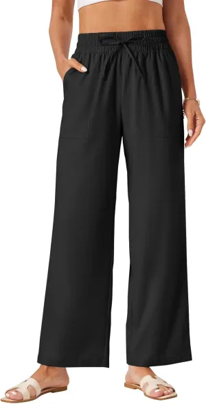 Womens Palazzo Pants Wide Leg High Waist Flowy 2025 Causal Summer Beach Loose Comfy Boho Pants with Pockets