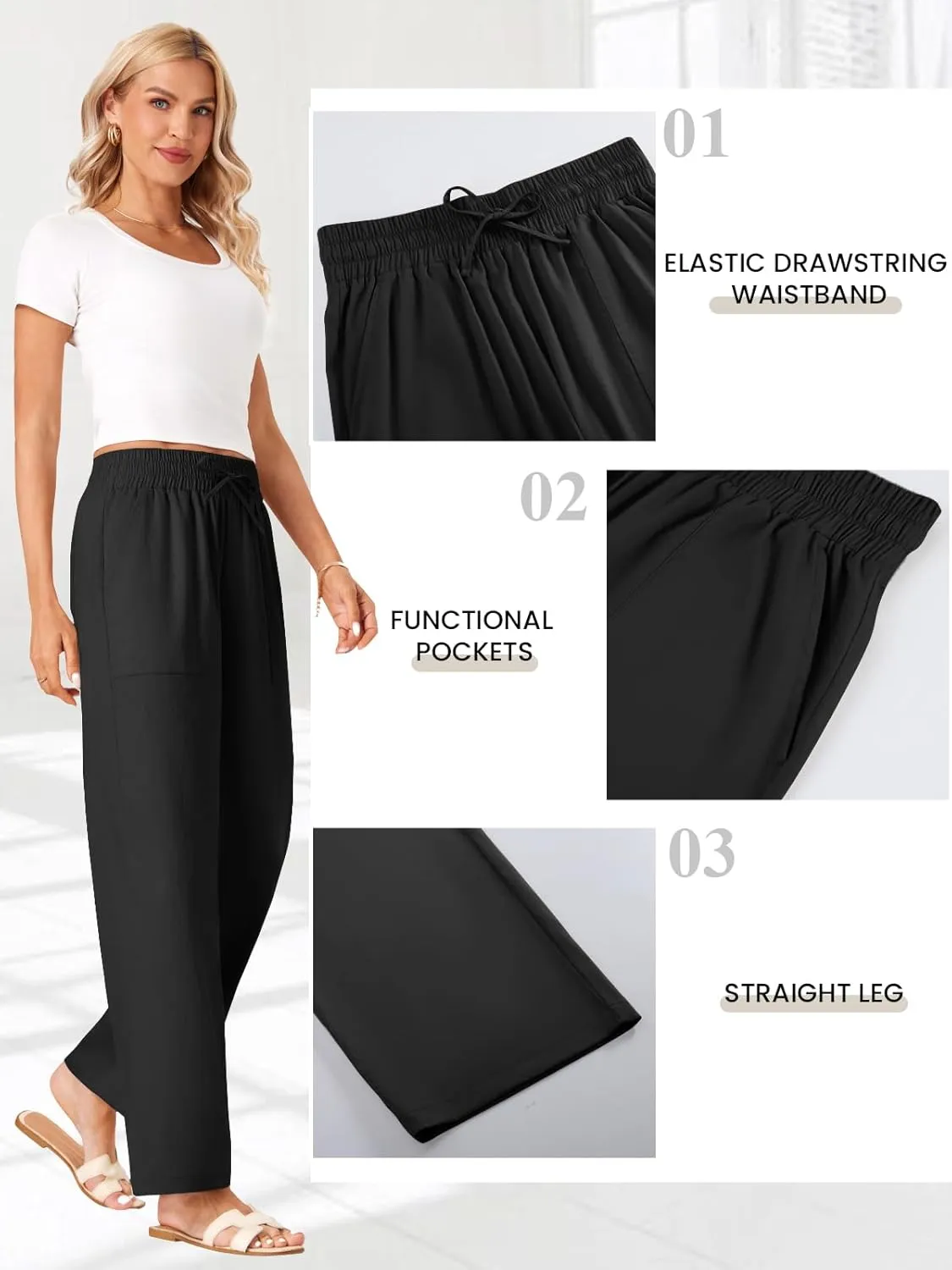Womens Palazzo Pants Wide Leg High Waist Flowy 2025 Causal Summer Beach Loose Comfy Boho Pants with Pockets