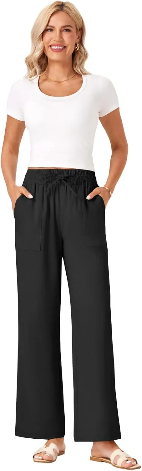 Womens Palazzo Pants Wide Leg High Waist Flowy 2025 Causal Summer Beach Loose Comfy Boho Pants with Pockets