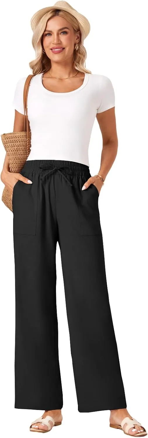 Womens Palazzo Pants Wide Leg High Waist Flowy 2025 Causal Summer Beach Loose Comfy Boho Pants with Pockets