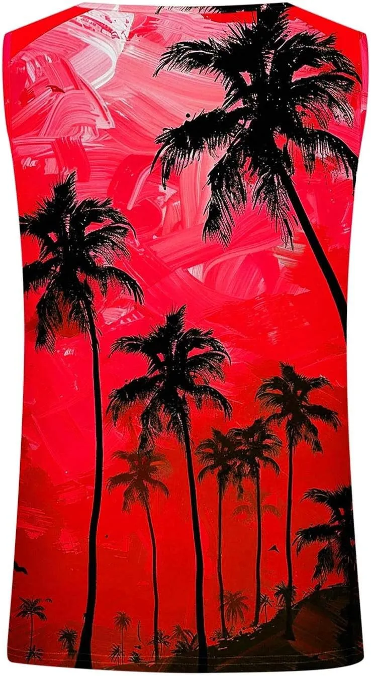 Womens Plus Size Tank Tops Summer Coconut Palm Print Sleeveless T-Shirts Vacation Beach Tops Casual Tunics Shirts