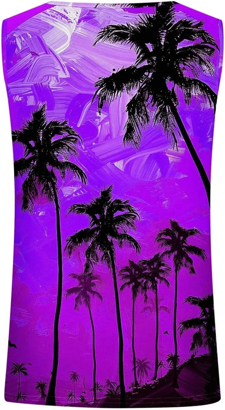 Womens Plus Size Tank Tops Summer Coconut Palm Print Sleeveless T-Shirts Vacation Beach Tops Casual Tunics Shirts