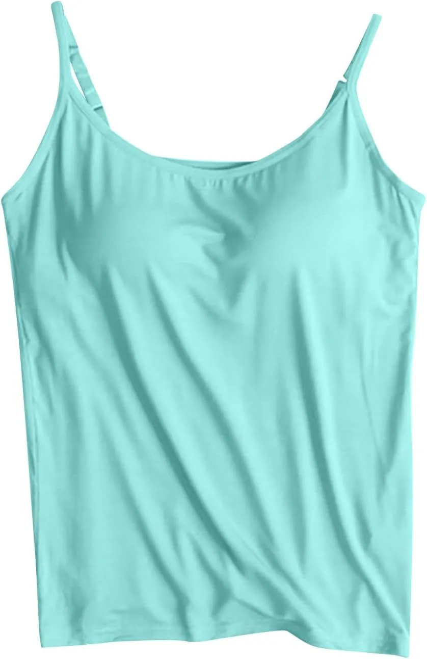 Women's Shelf Bra Camisole Tank Tops Adjustable Spaghetti Strap Cami Shirts Basic Spring Summer Undershirts