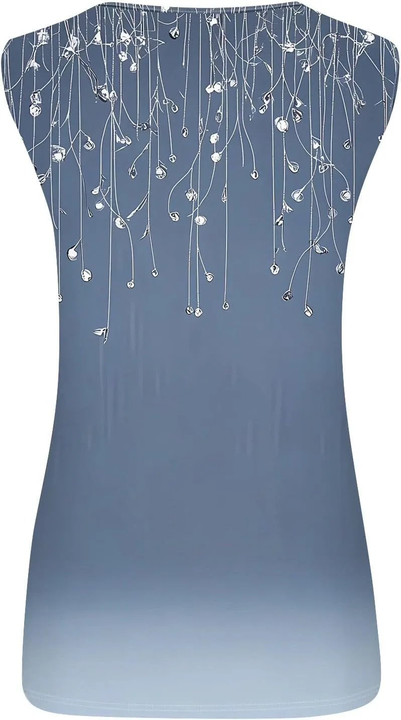 Women's Sleeveless Gradient Tank Top with Floral Embellishments,Casual Summer Blouse for Beach and Daily Wear