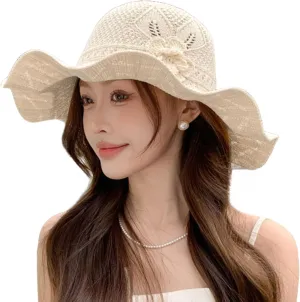 Women's Summer Sun Hat with Floral Design-Wide Brim UV Protection Foldable Beach Hat for Outdoor,Pool,Travel