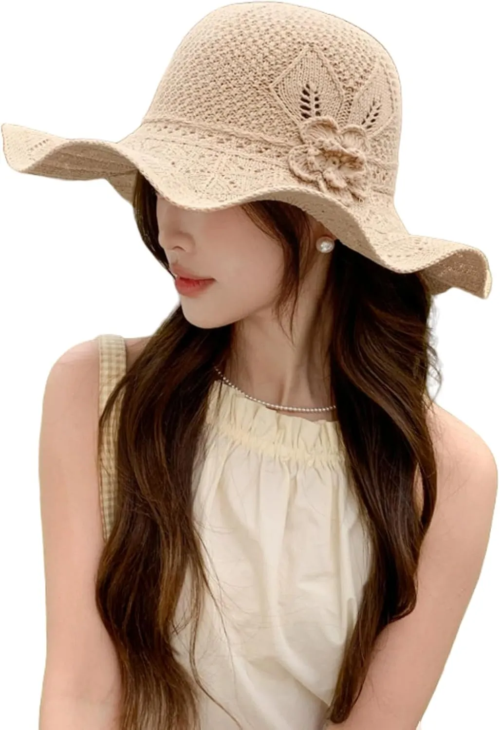 Women's Summer Sun Hat with Floral Design-Wide Brim UV Protection Foldable Beach Hat for Outdoor,Pool,Travel