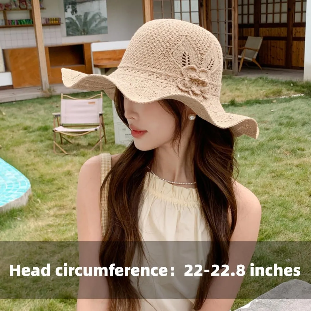 Women's Summer Sun Hat with Floral Design-Wide Brim UV Protection Foldable Beach Hat for Outdoor,Pool,Travel