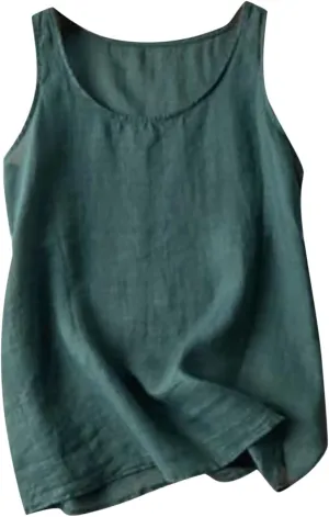 Womens Summer Tops Linen Solid Tank Spaghetti Strap Sleeveless Vest Loose Fit Comfy Tank Tee Shirts 2024 Casual Basic