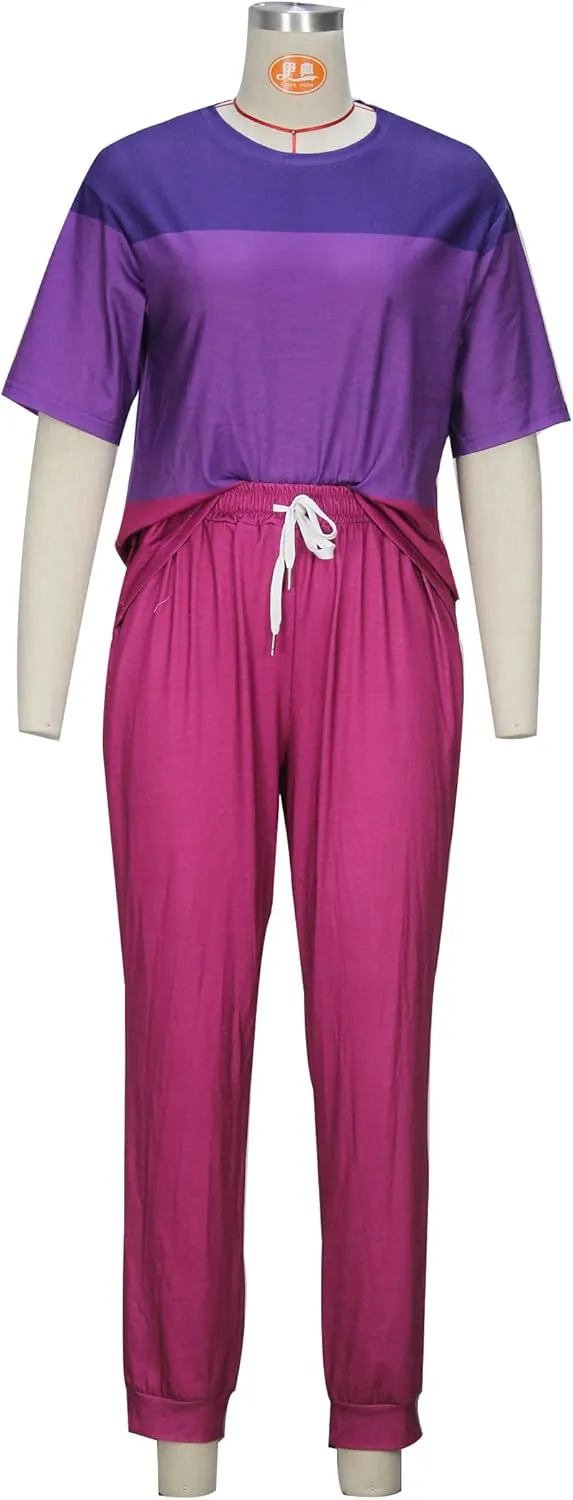 Women's Sweatsuit Set Casual 2 Piece Outfit Color Block Pajamas Set Sleeve Top Sweatpant Set Jogger Tracksuits