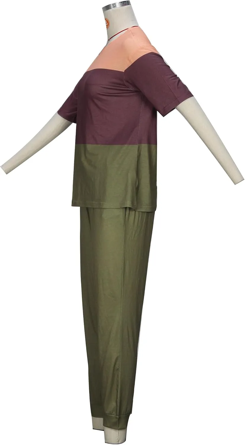 Women's Sweatsuit Set Casual 2 Piece Outfit Color Block Pajamas Set Sleeve Top Sweatpant Set Jogger Tracksuits