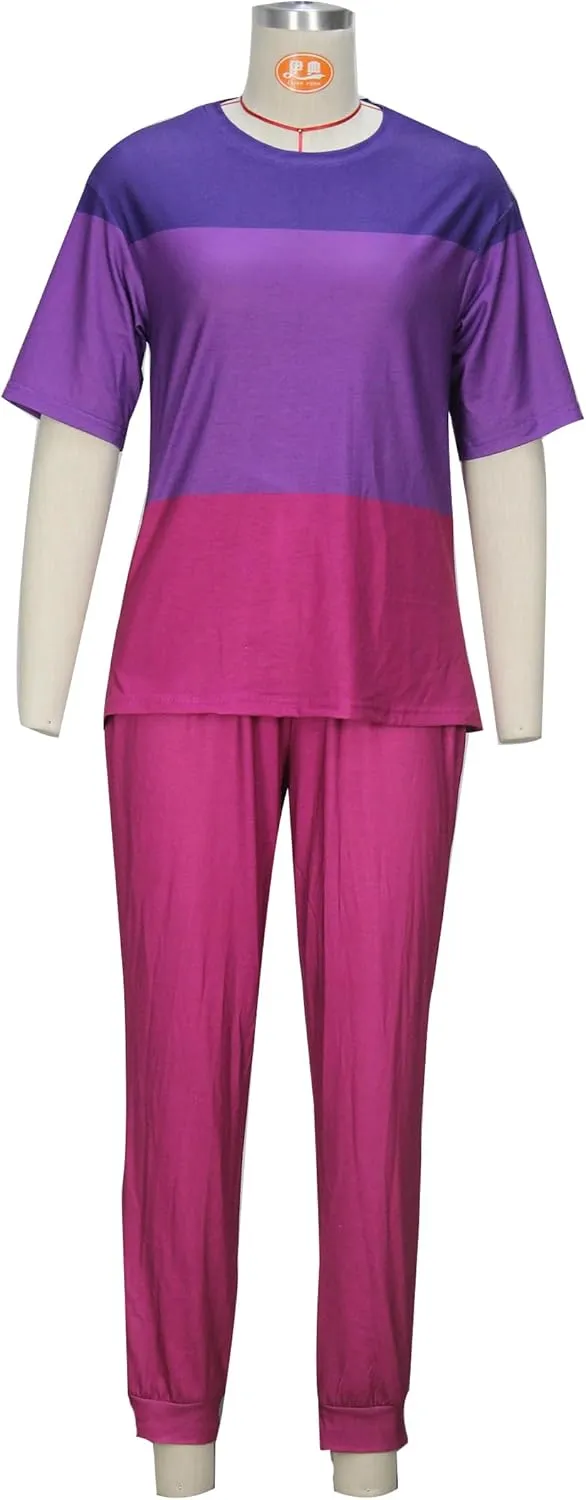 Women's Sweatsuit Set Casual 2 Piece Outfit Color Block Pajamas Set Sleeve Top Sweatpant Set Jogger Tracksuits