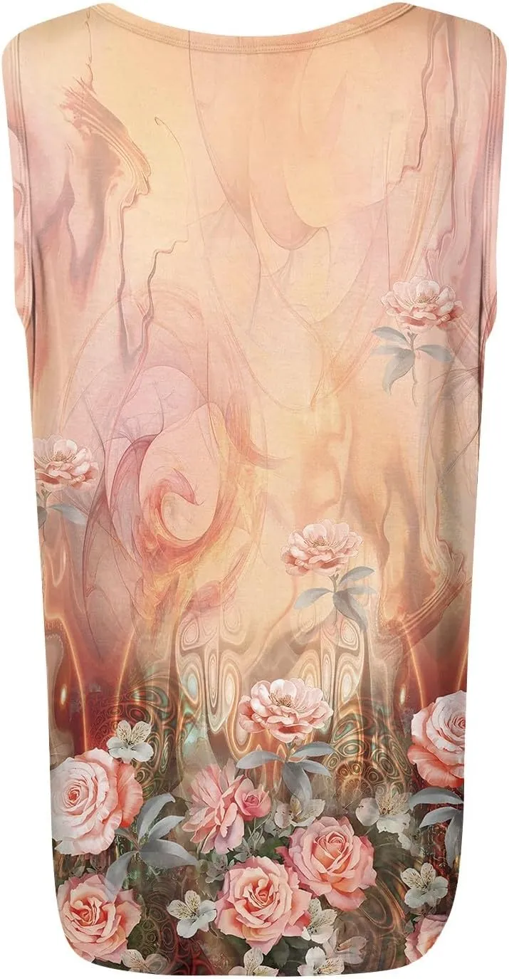 Womens Tops 2025 Ruffled Square Collar Tank Plus Size Floral Print Tank Tee Summer Casual Loose Sleeveless Shirt