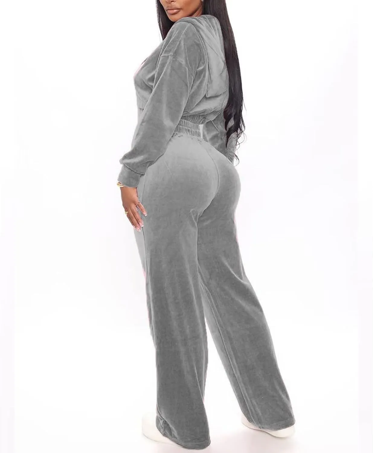 Women's Velour Sweatsuits Two Piece - Sexy Zipper Crop Hoodie Jackets Coat   Long Straight-Leg Pants Jogger Outfits Tracksuit