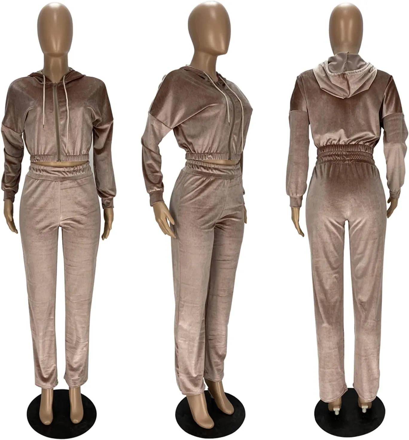 Women's Velour Sweatsuits Two Piece - Sexy Zipper Crop Hoodie Jackets Coat   Long Straight-Leg Pants Jogger Outfits Tracksuit