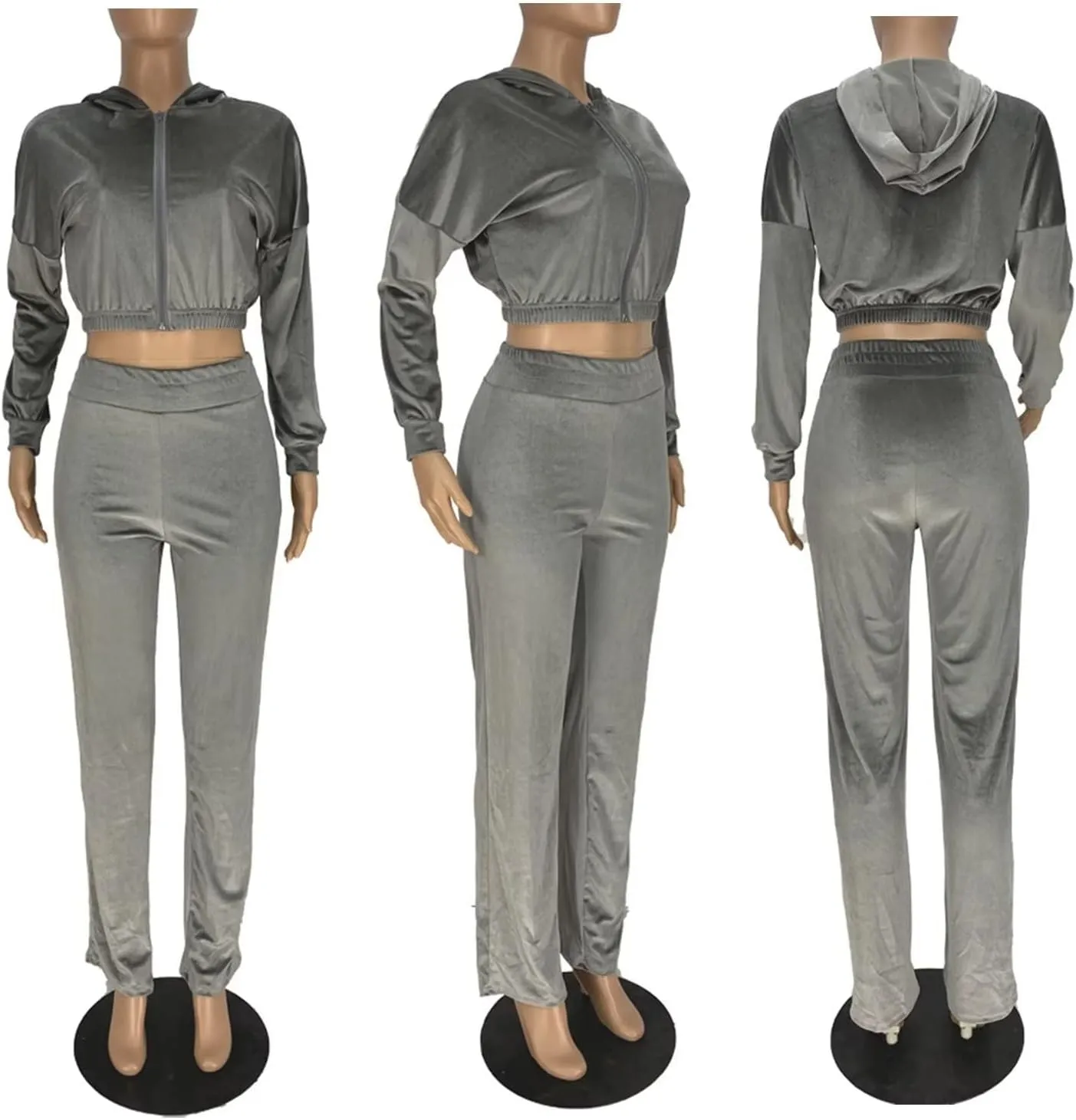 Women's Velour Sweatsuits Two Piece - Sexy Zipper Crop Hoodie Jackets Coat   Long Straight-Leg Pants Jogger Outfits Tracksuit