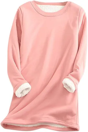 Womens Warm Sherpa Lined Fleece Crewneck Sport Sweatshirts Pullover Long Sleeve Loungewear