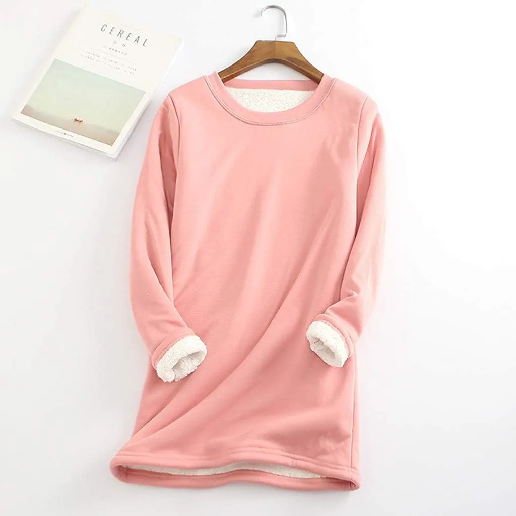 Womens Warm Sherpa Lined Fleece Crewneck Sport Sweatshirts Pullover Long Sleeve Loungewear