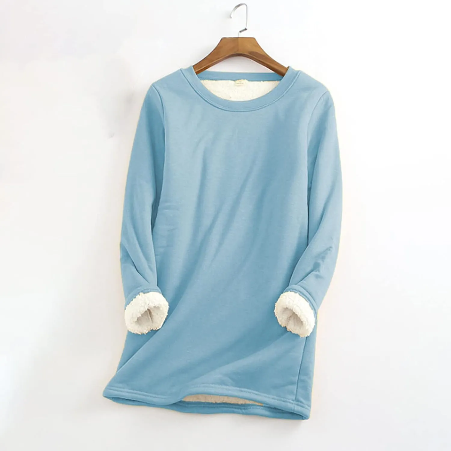 Womens Warm Sherpa Lined Fleece Crewneck Sport Sweatshirts Pullover Long Sleeve Loungewear