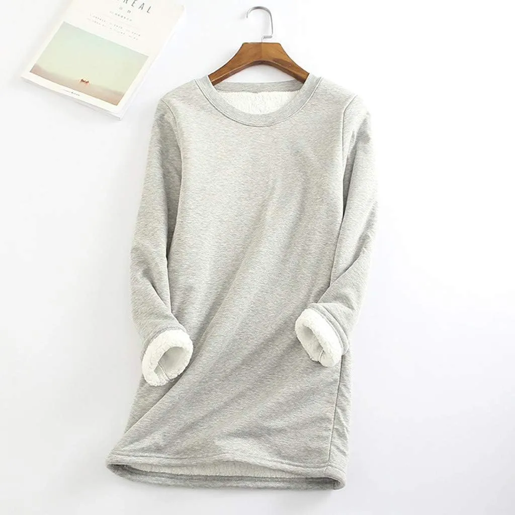 Womens Warm Sherpa Lined Fleece Crewneck Sport Sweatshirts Pullover Long Sleeve Loungewear