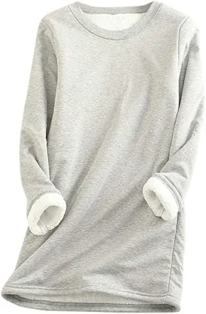Womens Warm Sherpa Lined Fleece Crewneck Sport Sweatshirts Pullover Long Sleeve Loungewear