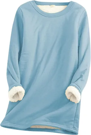 Womens Warm Sherpa Lined Fleece Crewneck Sport Sweatshirts Pullover Long Sleeve Loungewear