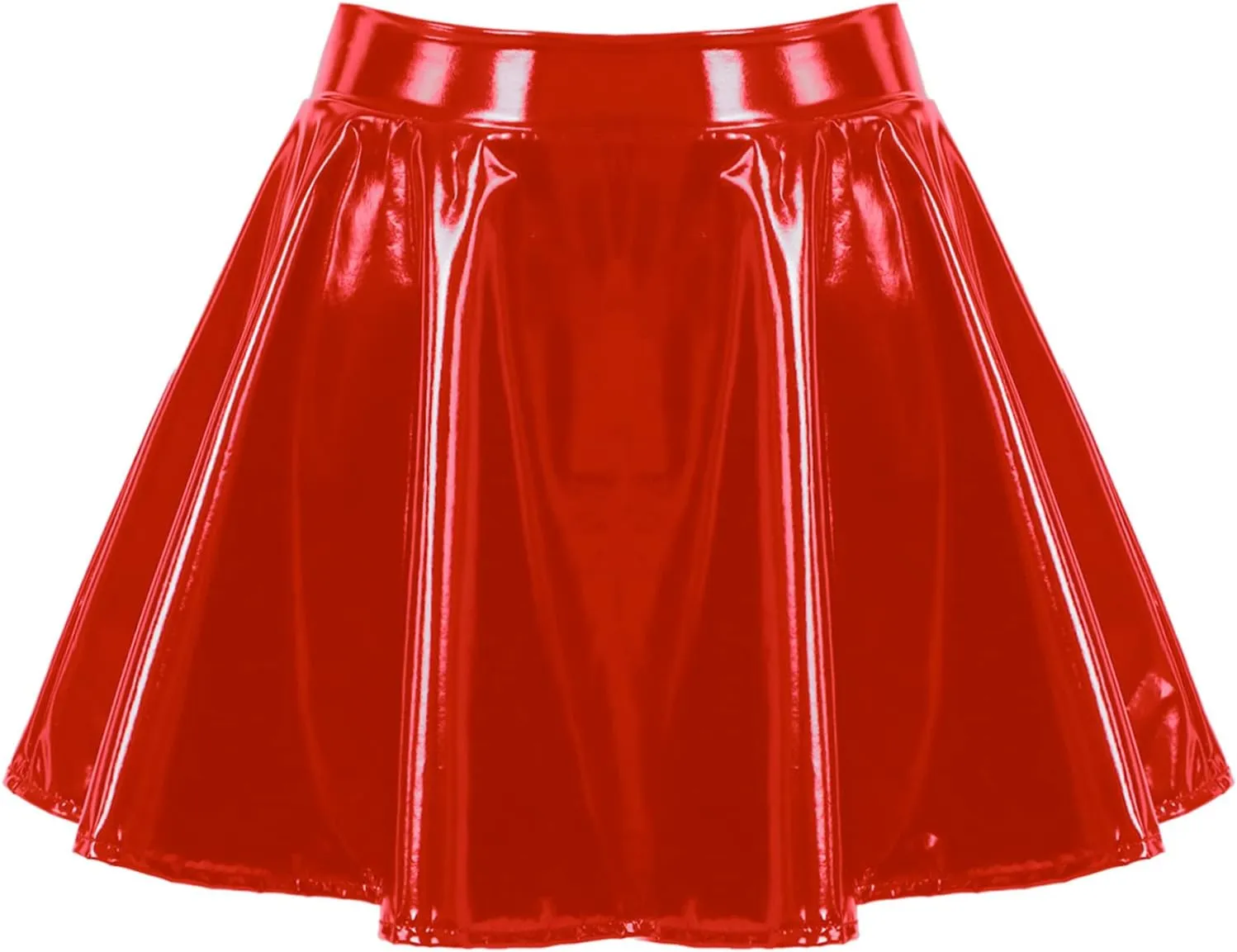 Women's Wet Look Flared Pleated Mini Skater Skirts A-line Miniskirts Clubwear Rave Outfits