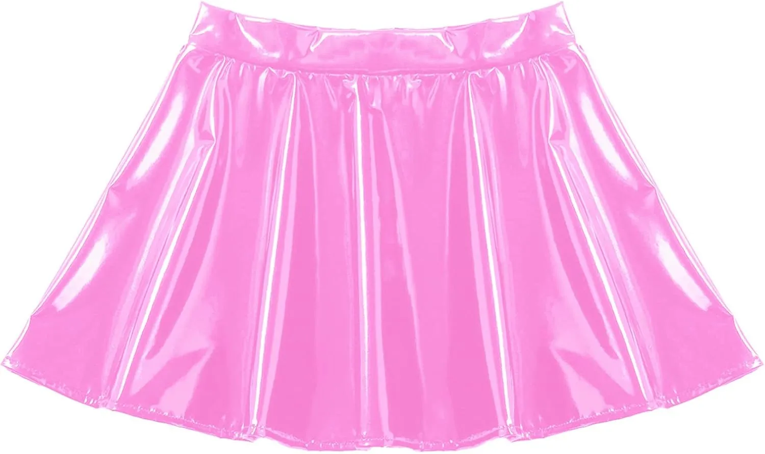 Women's Wet Look Flared Pleated Mini Skater Skirts A-line Miniskirts Clubwear Rave Outfits