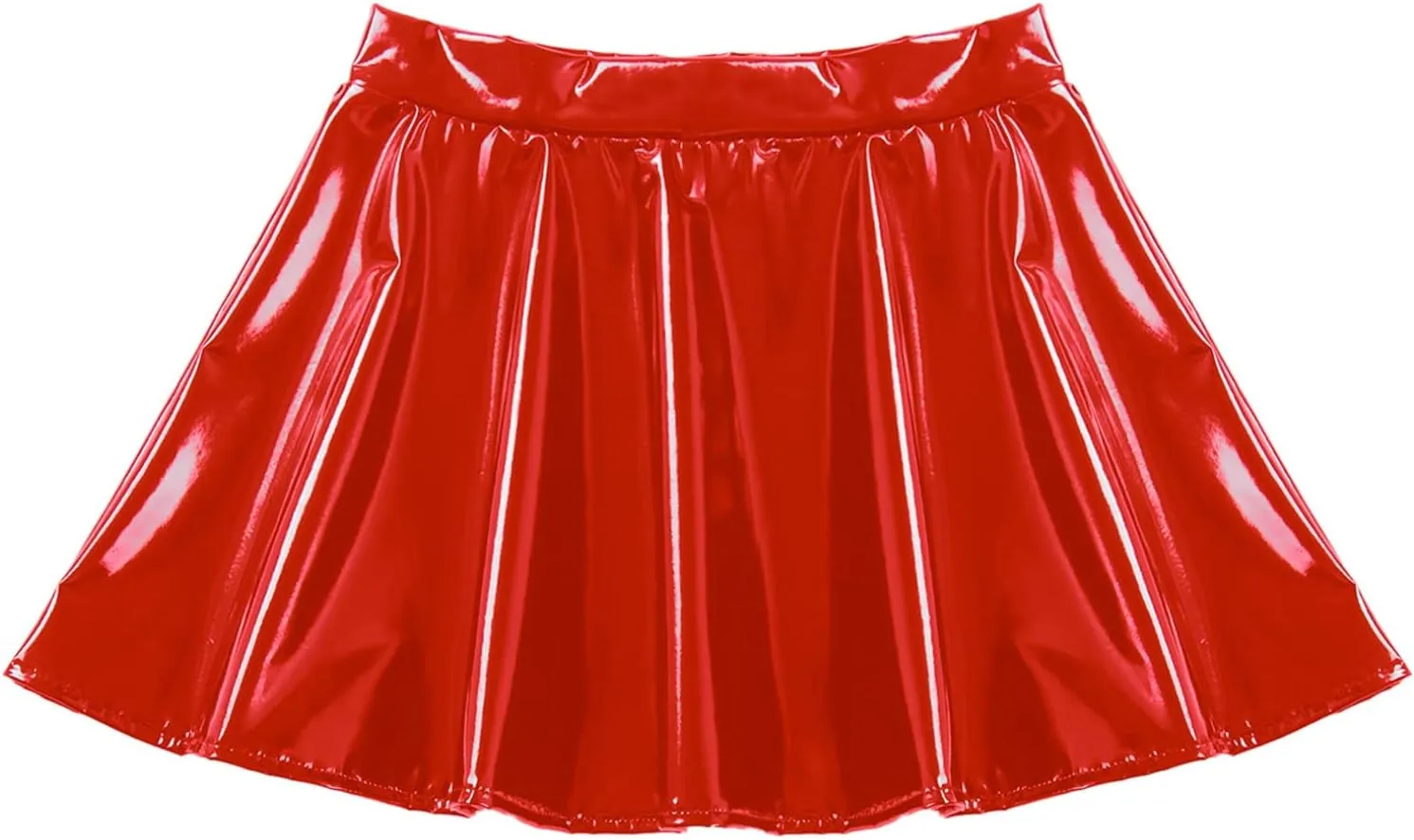 Women's Wet Look Flared Pleated Mini Skater Skirts A-line Miniskirts Clubwear Rave Outfits