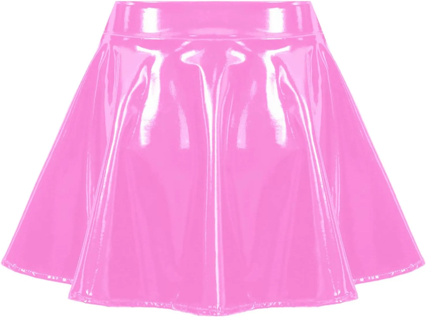 Women's Wet Look Flared Pleated Mini Skater Skirts A-line Miniskirts Clubwear Rave Outfits