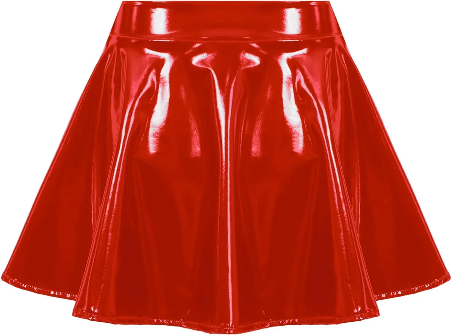 Women's Wet Look Flared Pleated Mini Skater Skirts A-line Miniskirts Clubwear Rave Outfits