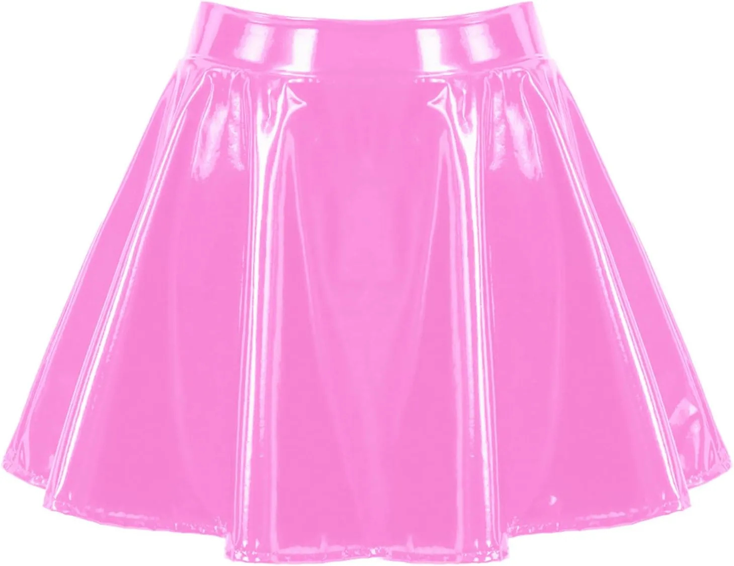 Women's Wet Look Flared Pleated Mini Skater Skirts A-line Miniskirts Clubwear Rave Outfits
