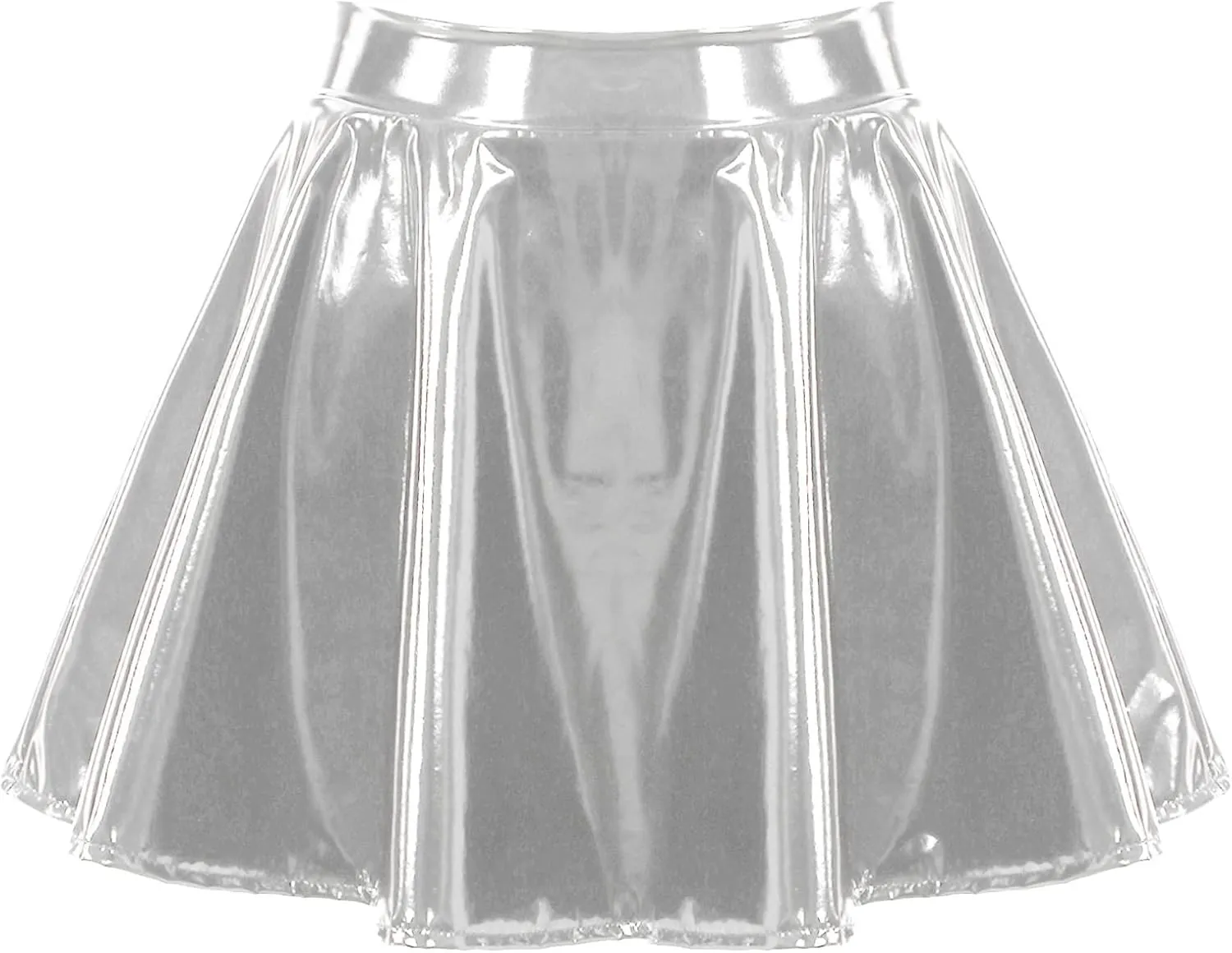 Women's Wet Look Flared Pleated Mini Skater Skirts A-line Miniskirts Clubwear Rave Outfits