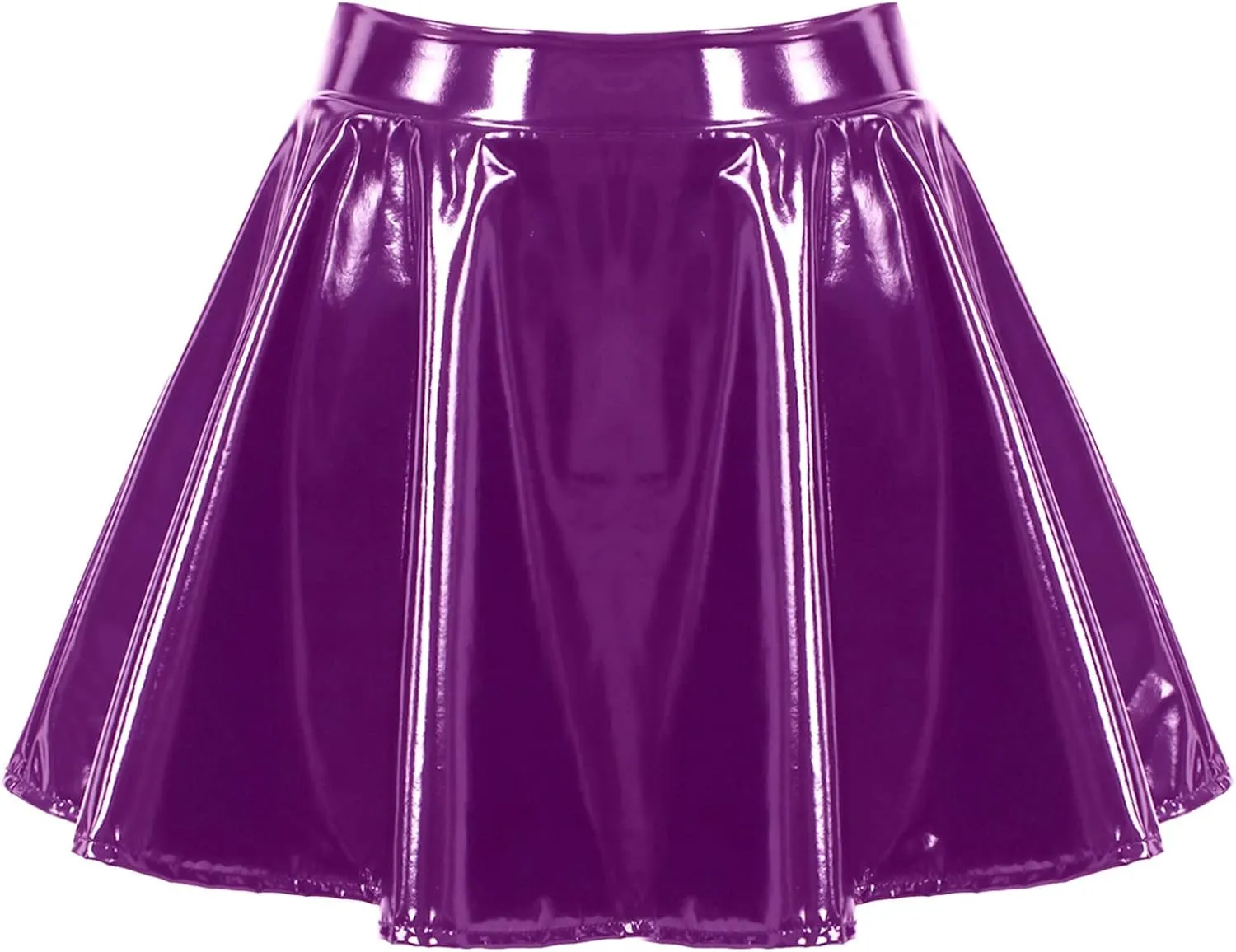 Women's Wet Look Flared Pleated Mini Skater Skirts A-line Miniskirts Clubwear Rave Outfits