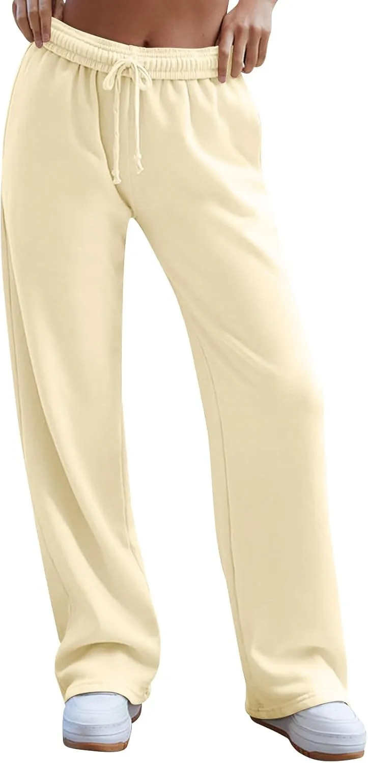 Women's Wide Leg Sweatpants Trendy Interior Drawstring Baggy Sweatpants Y2K Straight Leg Sweatpants with Pockets