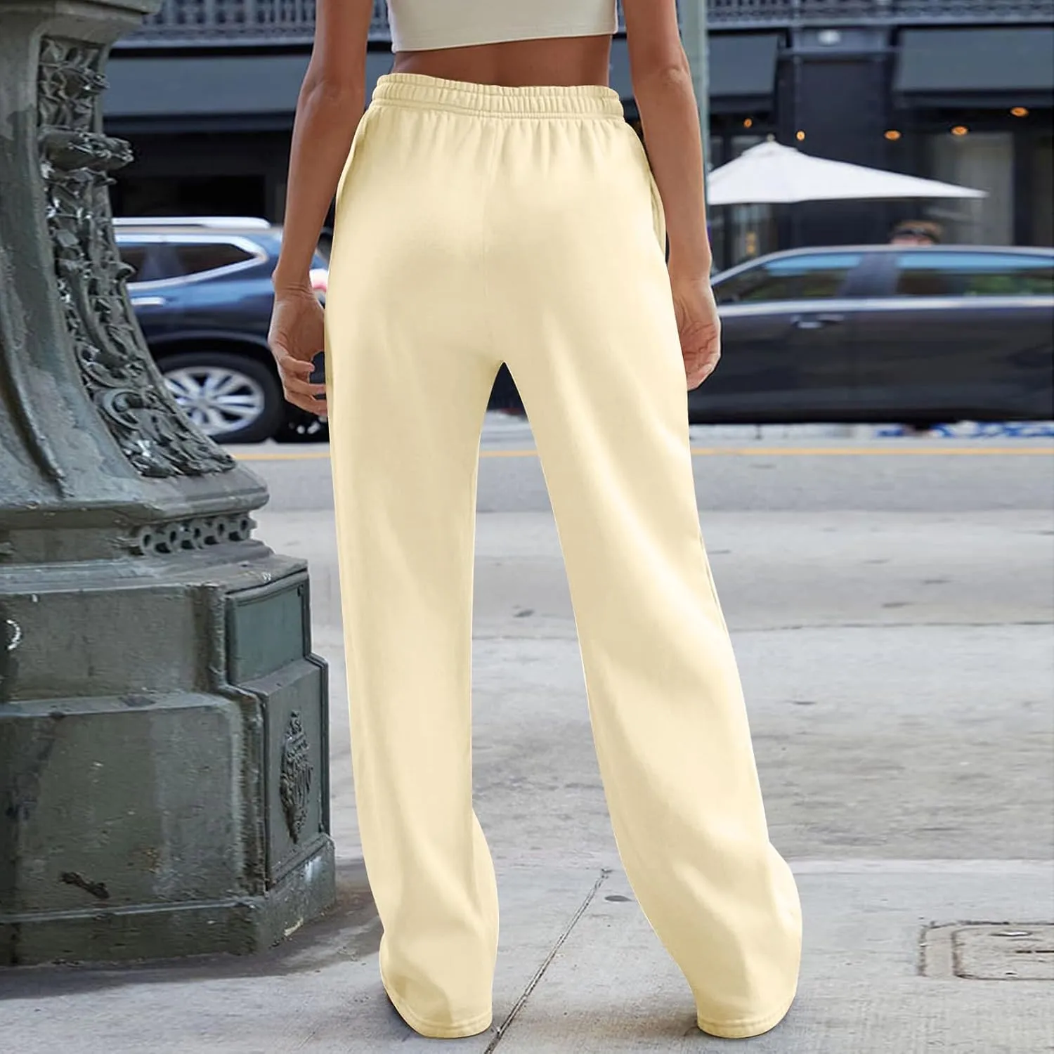 Women's Wide Leg Sweatpants Trendy Interior Drawstring Baggy Sweatpants Y2K Straight Leg Sweatpants with Pockets