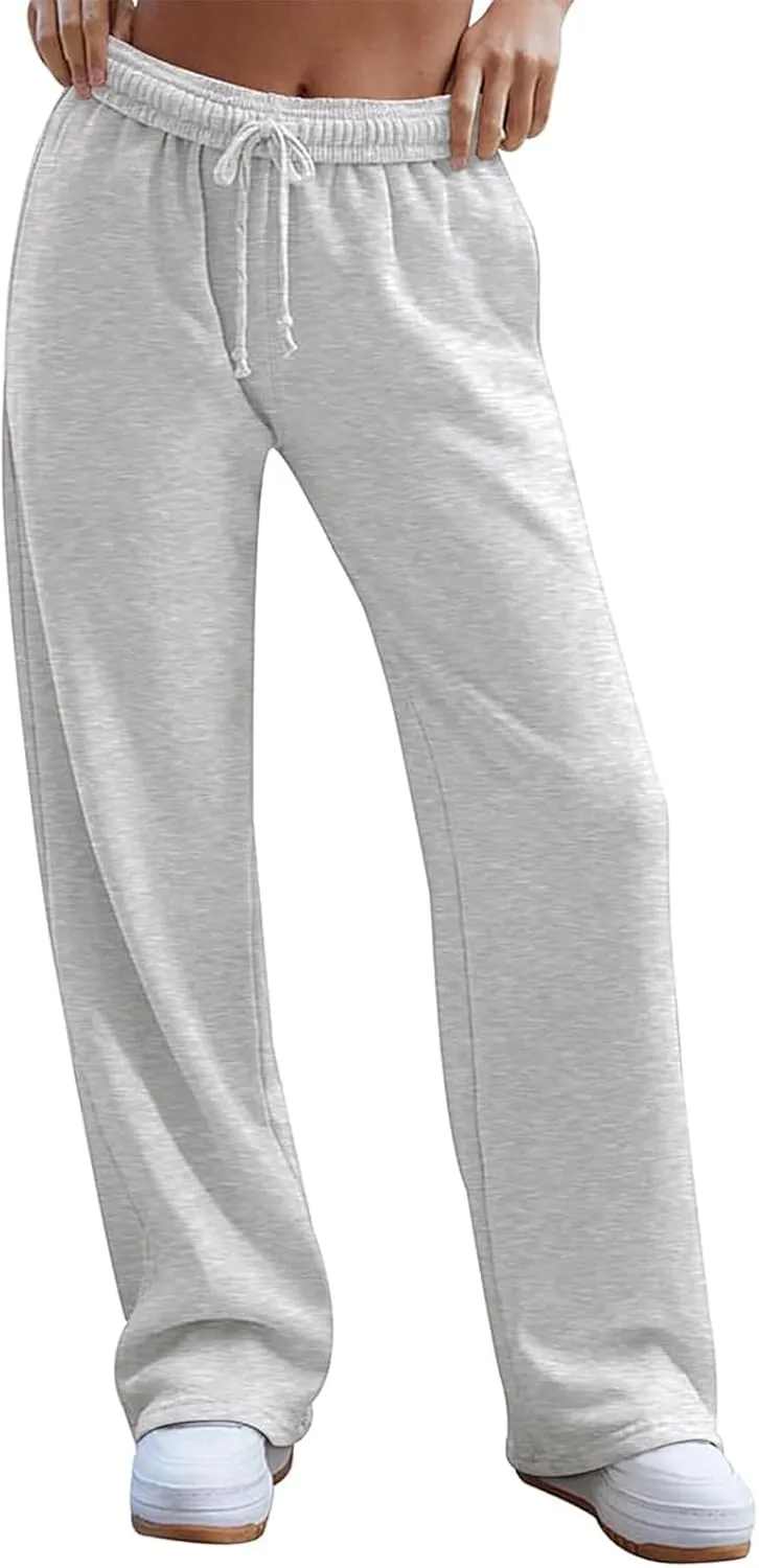 Women's Wide Leg Sweatpants Trendy Interior Drawstring Baggy Sweatpants Y2K Straight Leg Sweatpants with Pockets