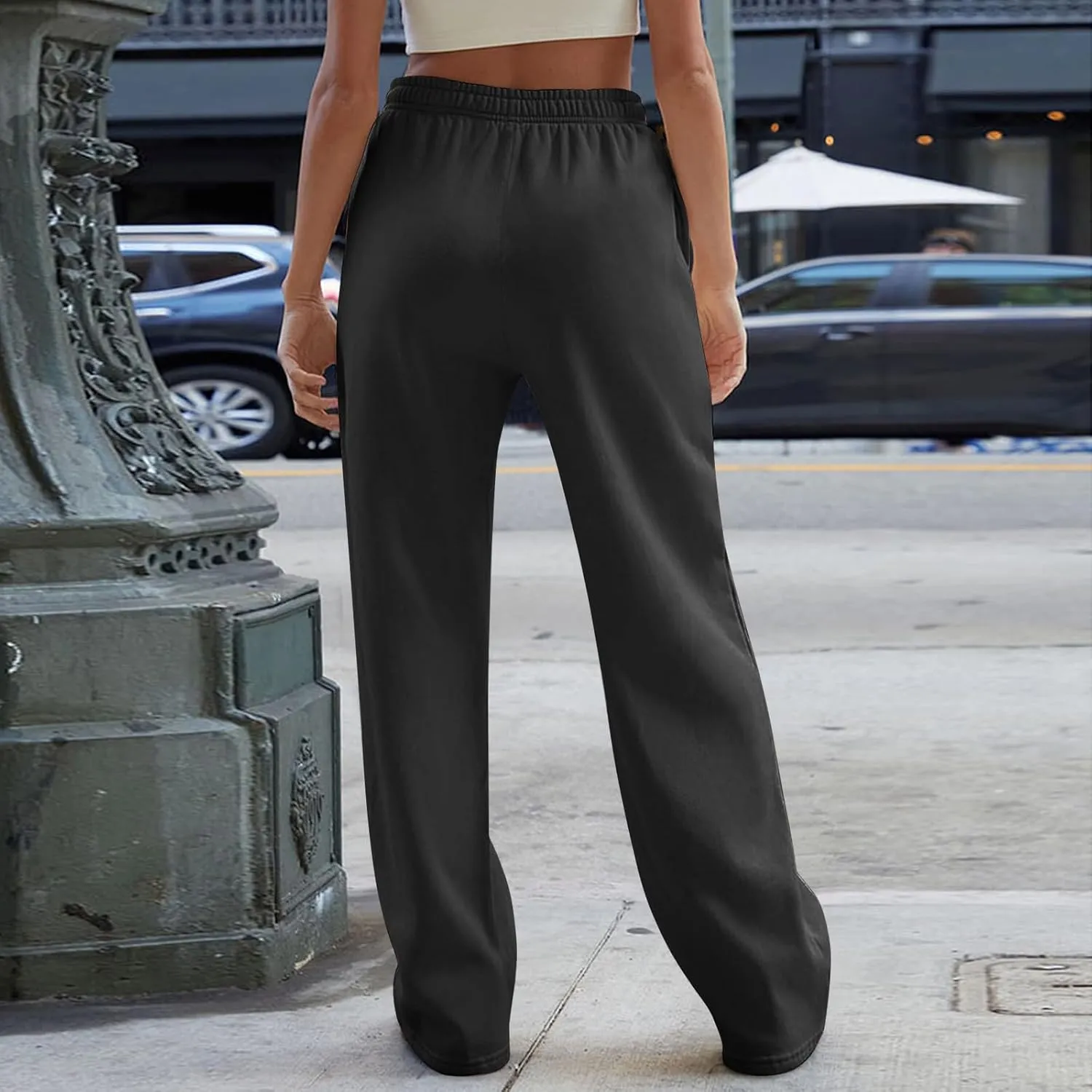 Women's Wide Leg Sweatpants Trendy Interior Drawstring Baggy Sweatpants Y2K Straight Leg Sweatpants with Pockets