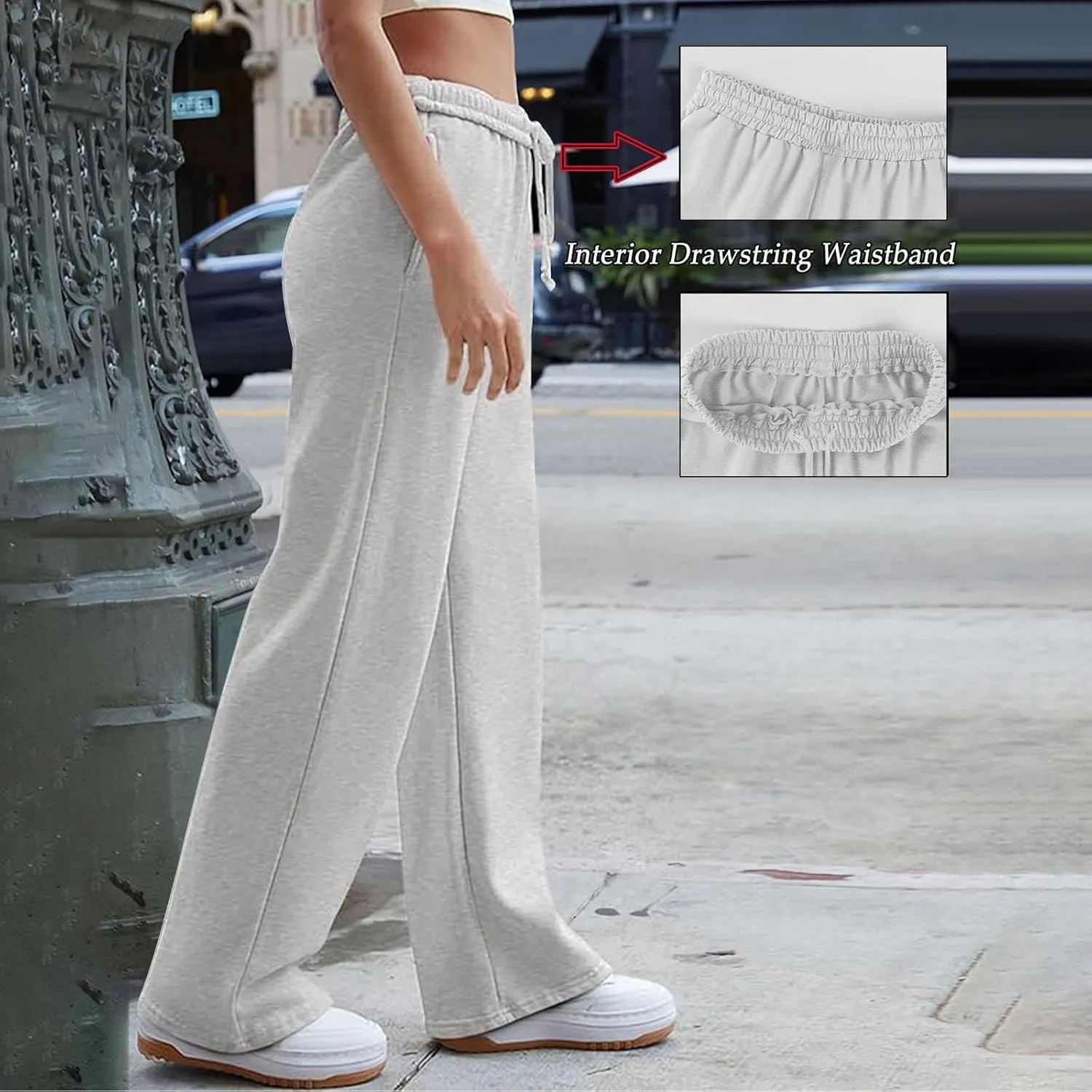 Women's Wide Leg Sweatpants Trendy Interior Drawstring Baggy Sweatpants Y2K Straight Leg Sweatpants with Pockets