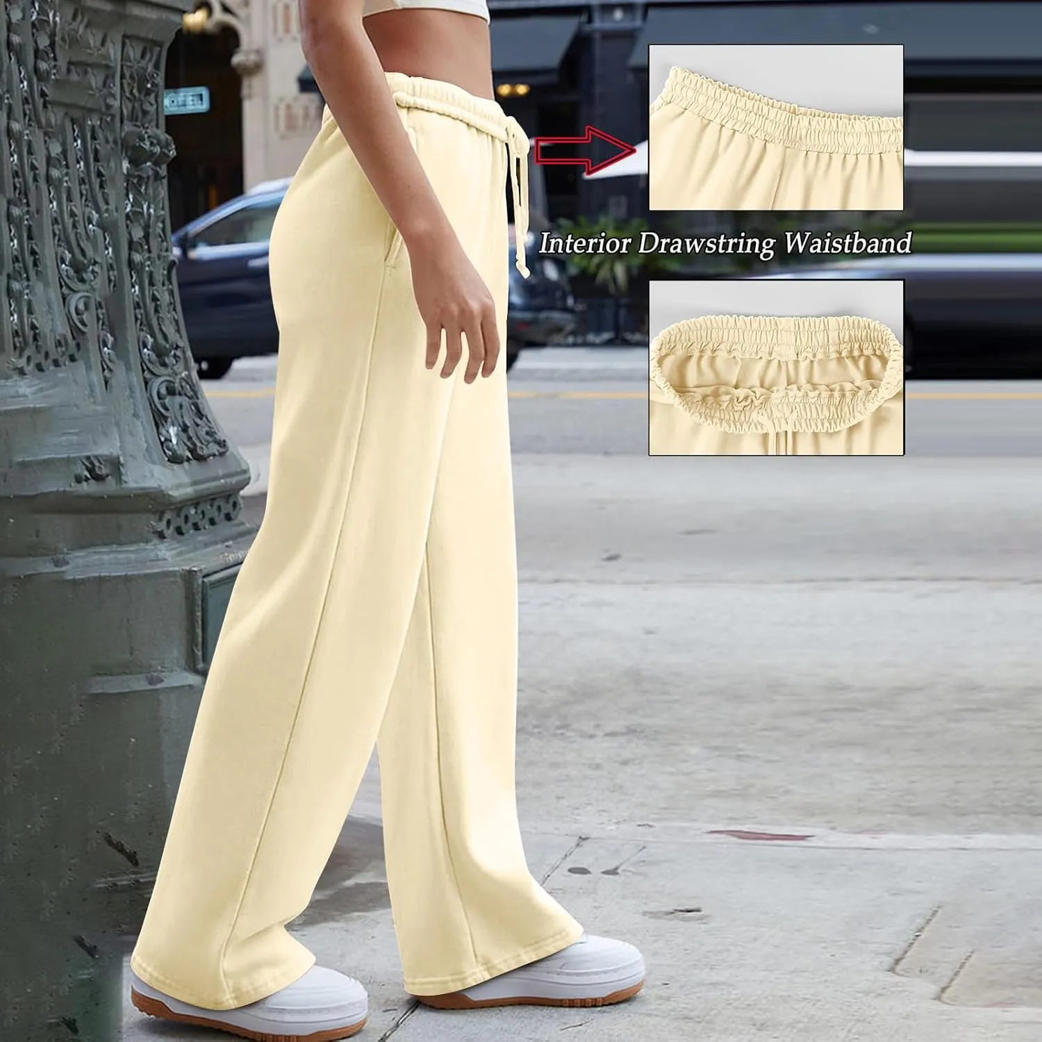 Women's Wide Leg Sweatpants Trendy Interior Drawstring Baggy Sweatpants Y2K Straight Leg Sweatpants with Pockets
