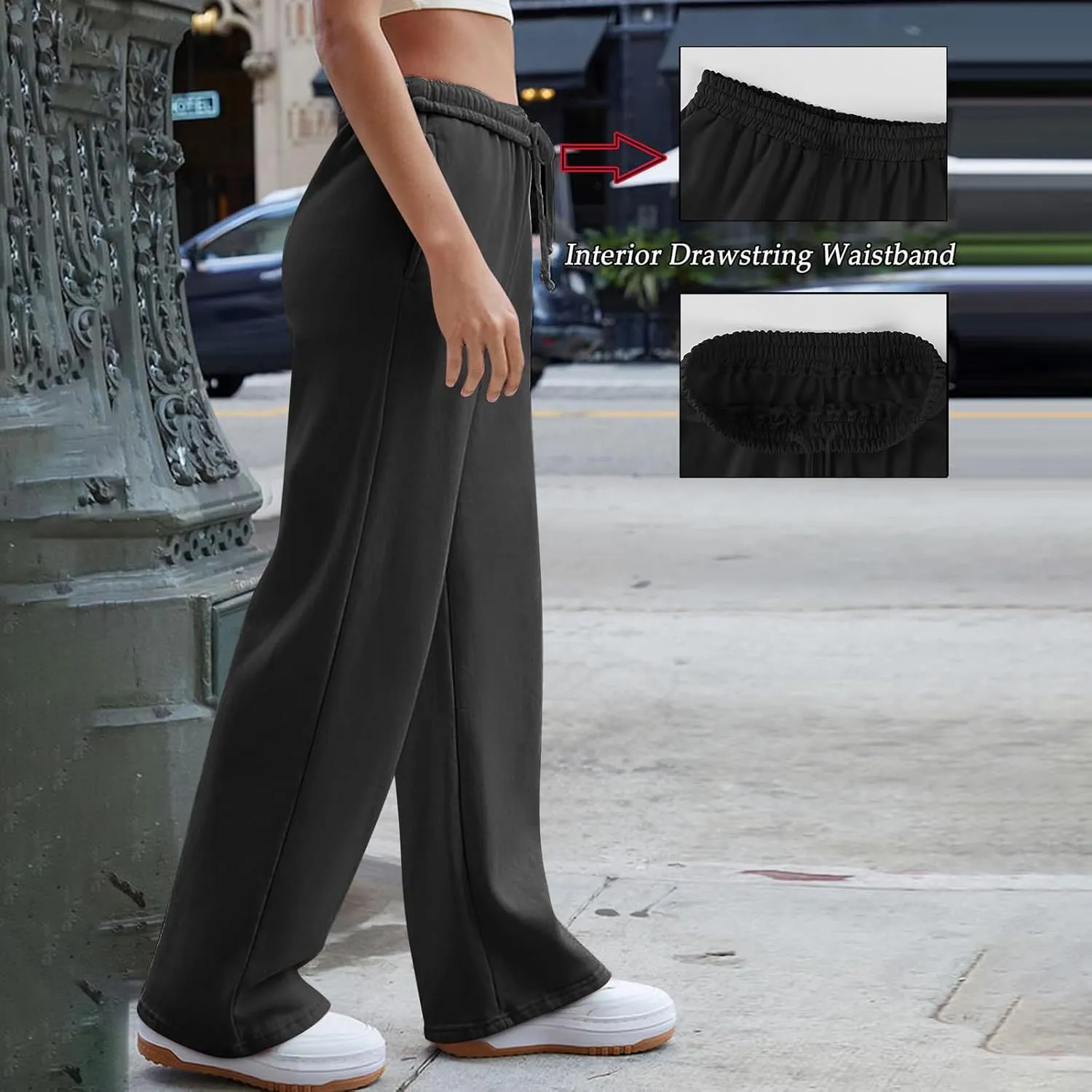 Women's Wide Leg Sweatpants Trendy Interior Drawstring Baggy Sweatpants Y2K Straight Leg Sweatpants with Pockets