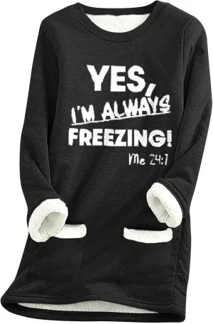 Women's Winter Soft Warm Sherpa Lined Fleece Pullover Crewneck Sweatshirt Pullover Loungewear Tunic Tops